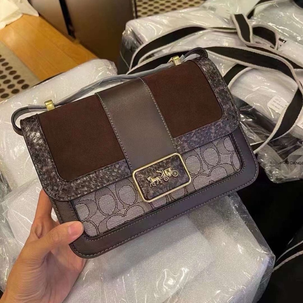 (NWT) Coach Alie Shoulder Bag In Signature Jacquard With Snakeskin Detail